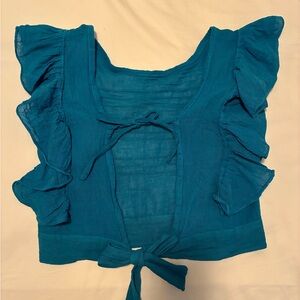 Teal Ruffle Sleeve Women's Top